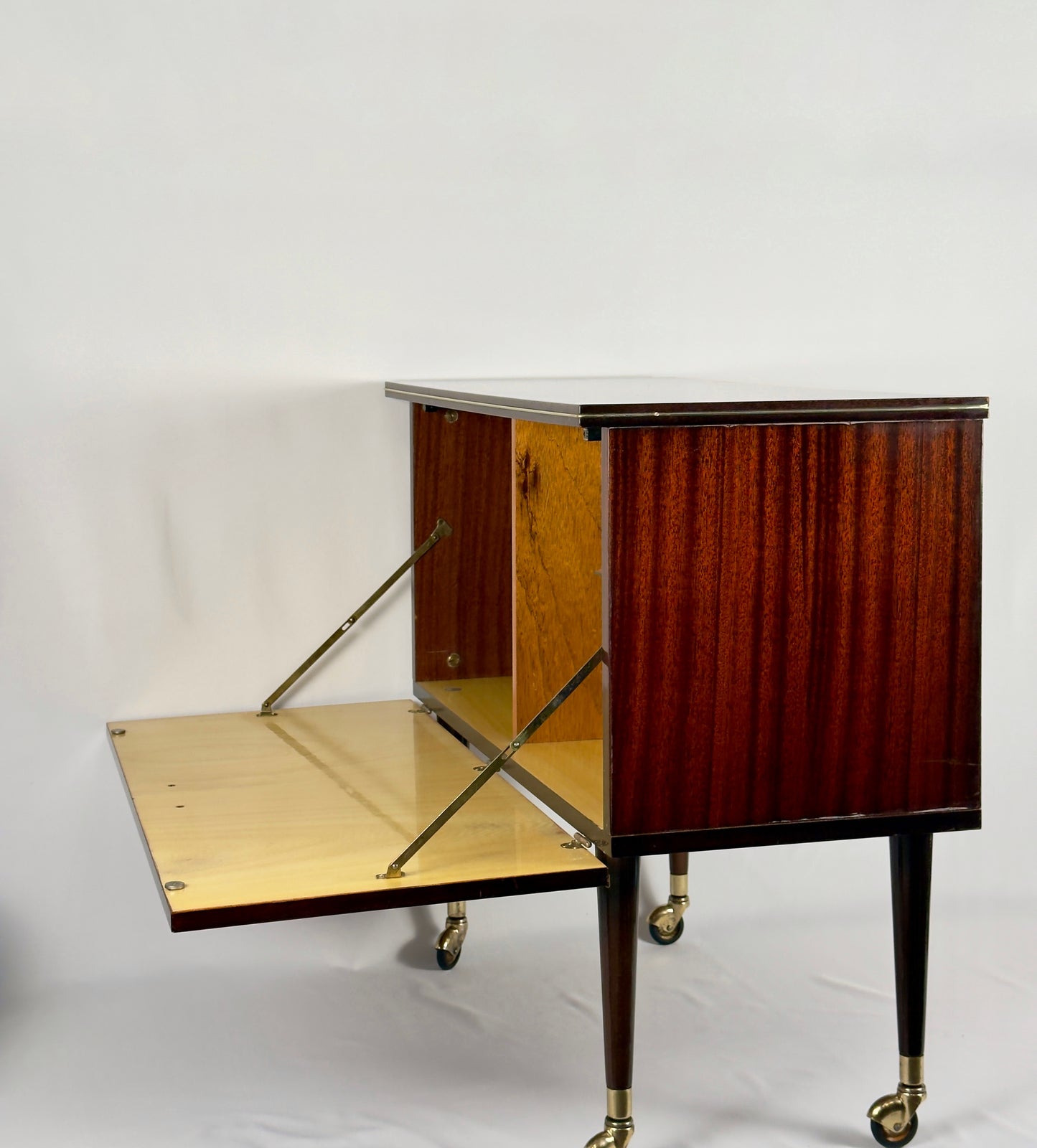 Mid-Century Modern Bar Cabinet on Brass Casters