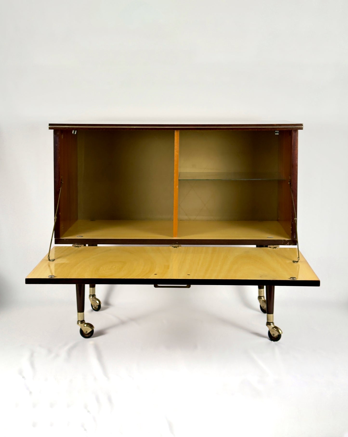 Mid-Century Modern Bar Cabinet on Brass Casters