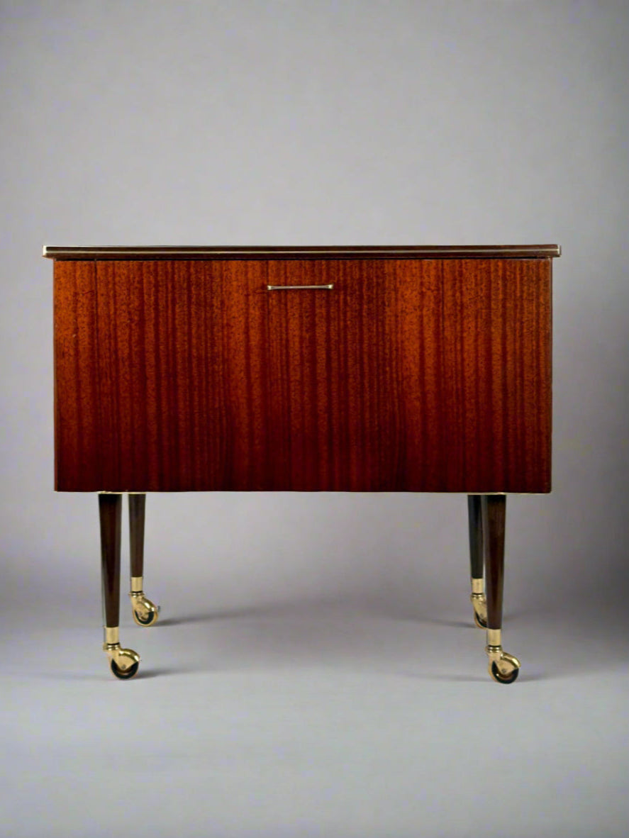 Mid-Century Modern Bar Cabinet on Brass Casters