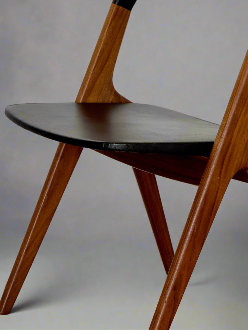 Sonja Chair by Johannes Andersen for Vamo Sønderborg – Teak & Black Skai