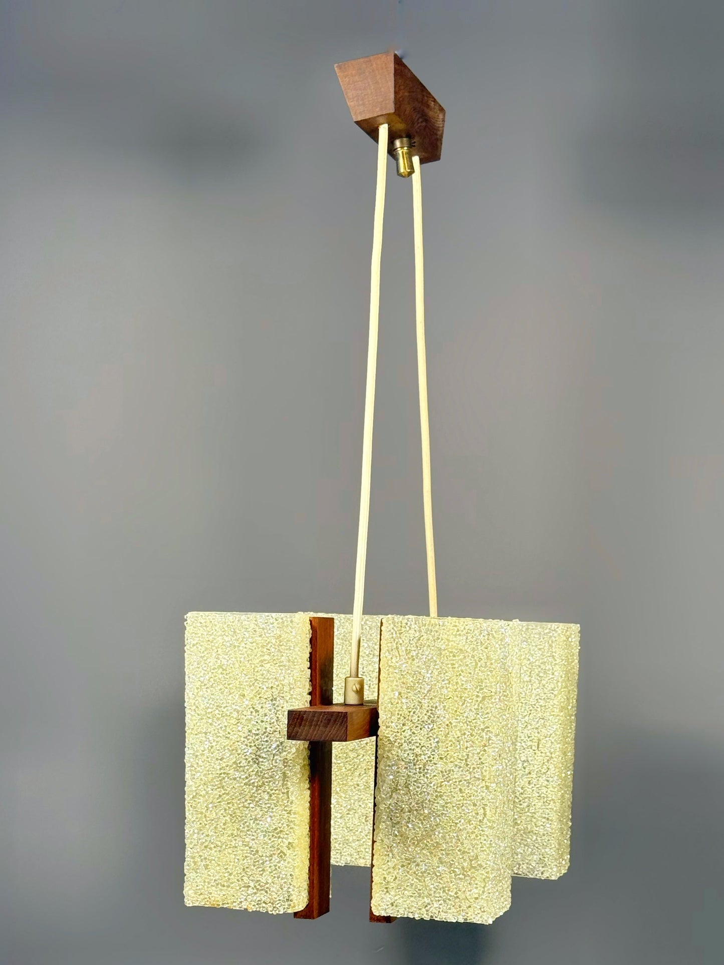Scandinavian Chandelier in Solid Teak with Plexiglass Resin Shades – 1960s