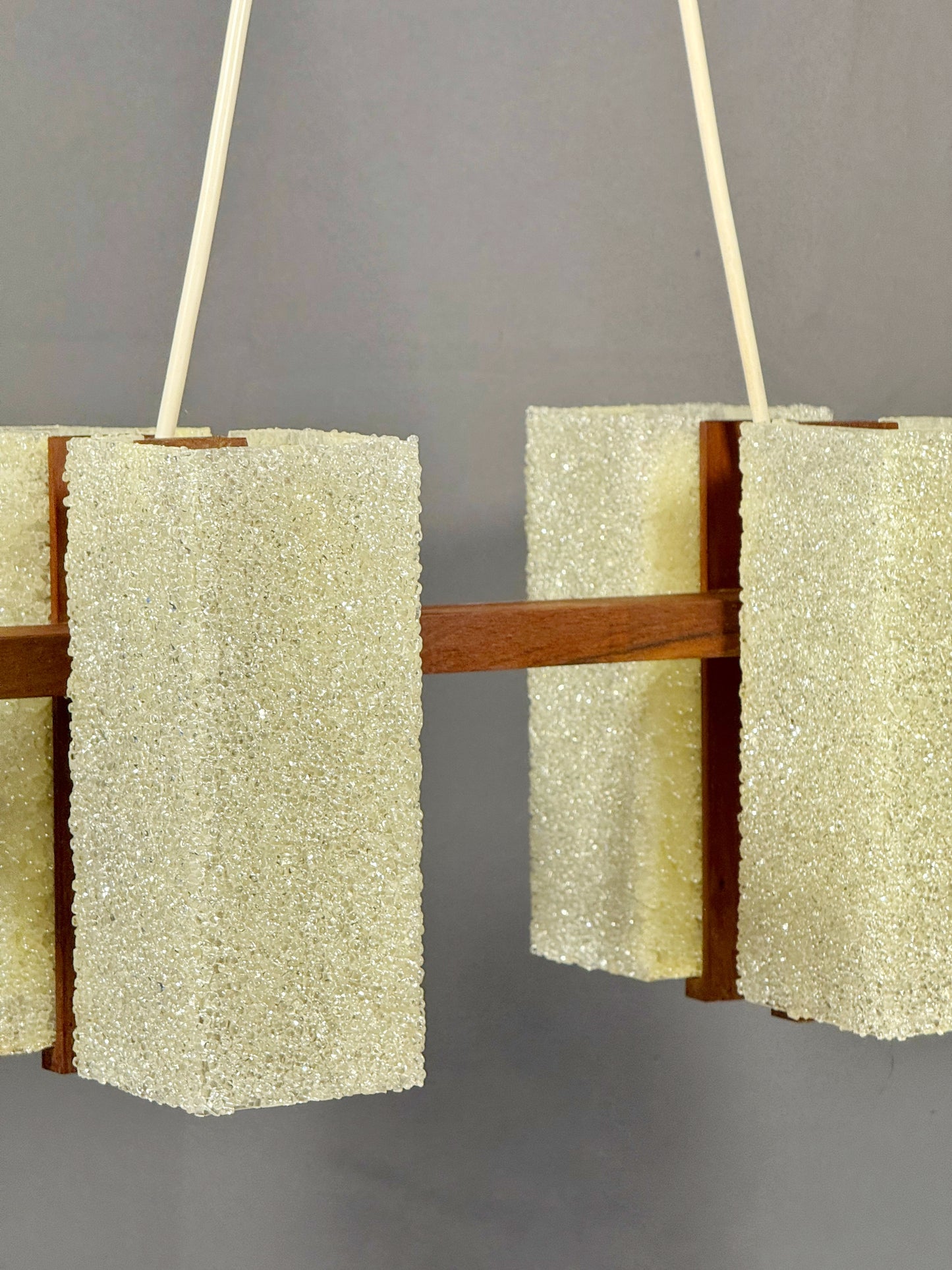 Scandinavian Chandelier in Solid Teak with Plexiglass Resin Shades – 1960s