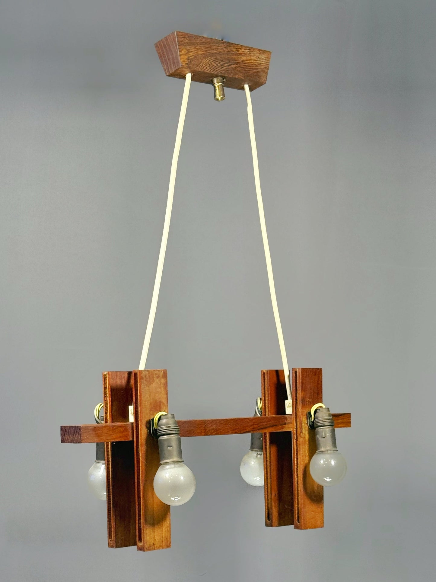 Scandinavian Chandelier in Solid Teak with Plexiglass Resin Shades – 1960s