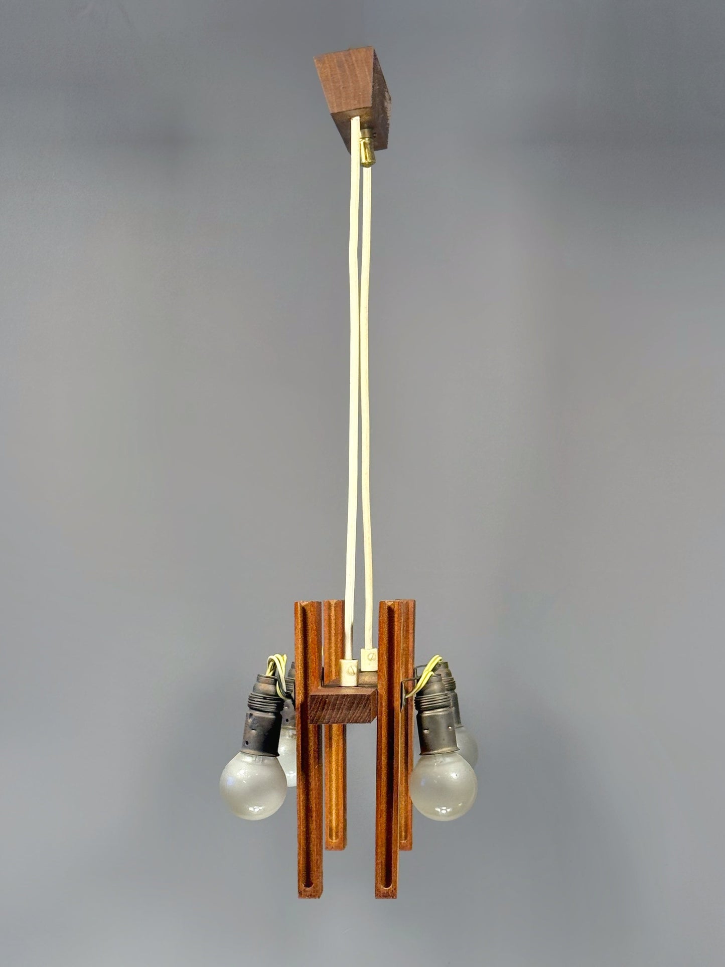 Scandinavian Chandelier in Solid Teak with Plexiglass Resin Shades – 1960s