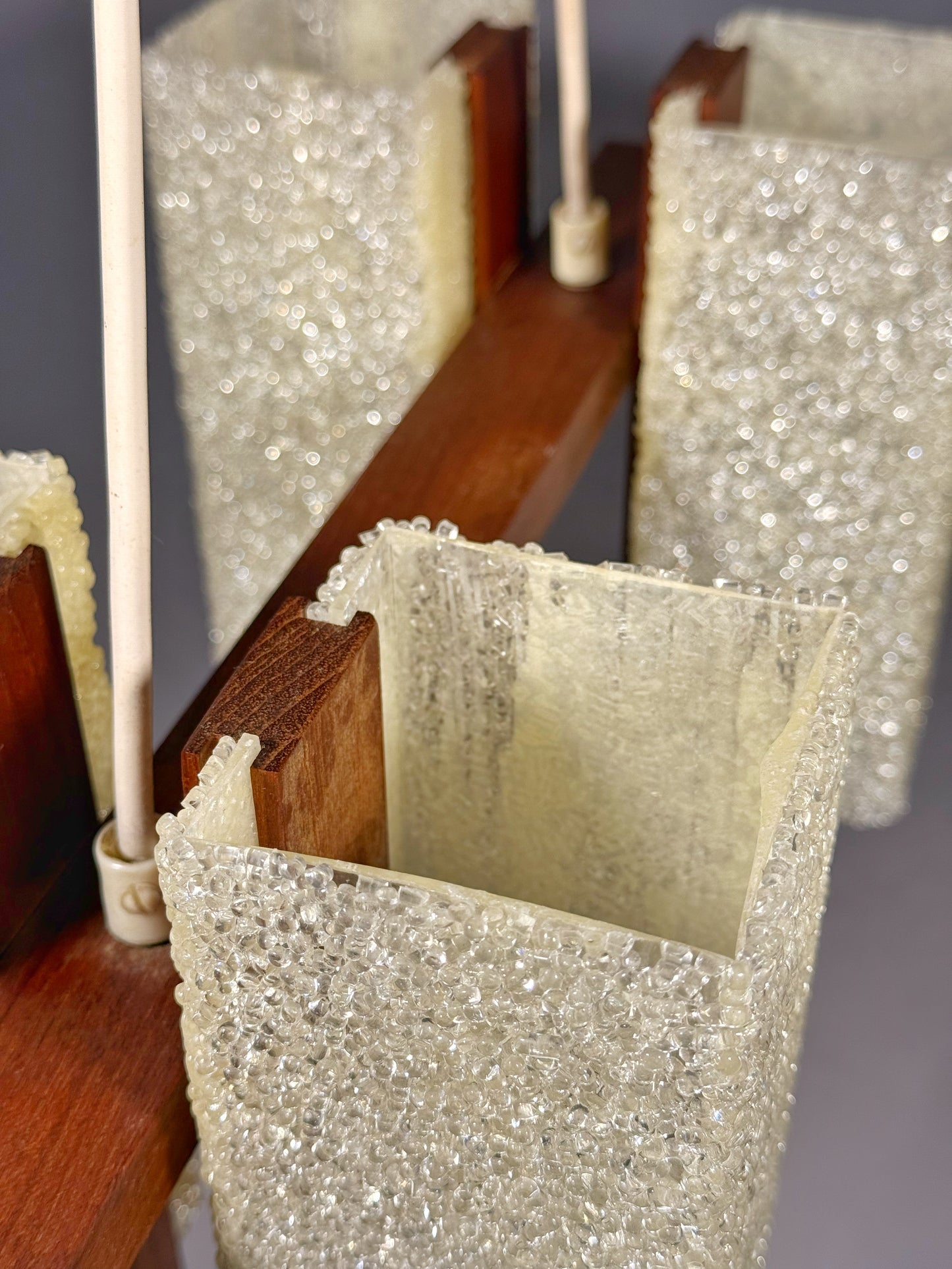 Scandinavian Chandelier in Solid Teak with Plexiglass Resin Shades – 1960s