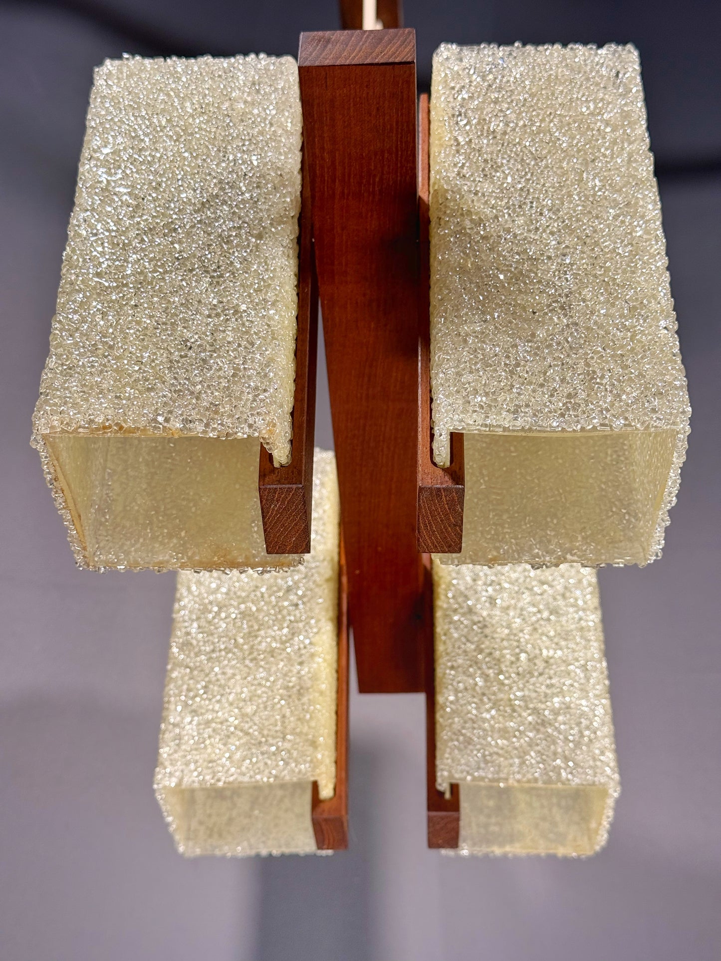 Scandinavian Chandelier in Solid Teak with Plexiglass Resin Shades – 1960s