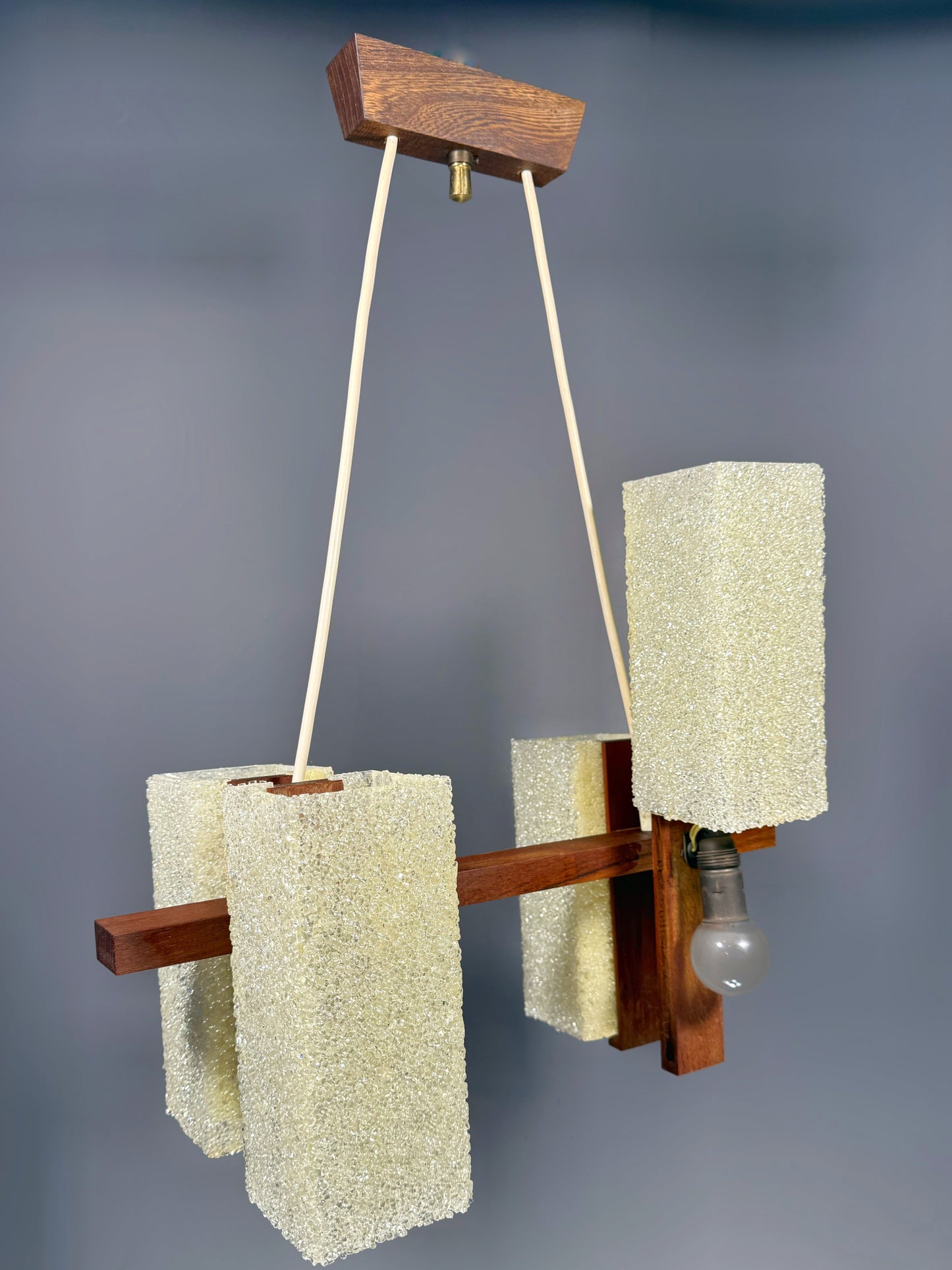 Scandinavian Chandelier in Solid Teak with Plexiglass Resin Shades – 1960s