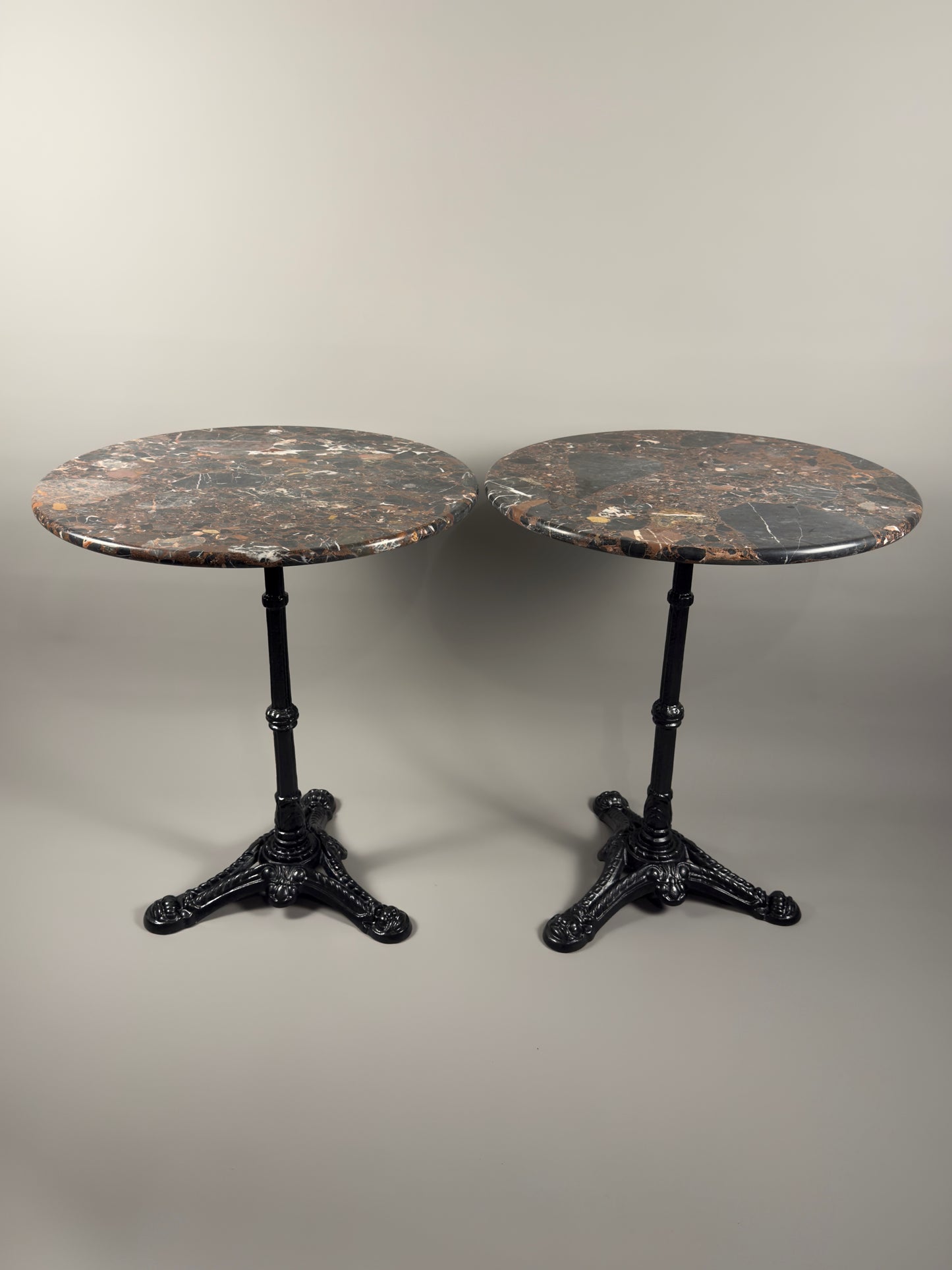 Vintage French bistro table with round marble top & cast iron base