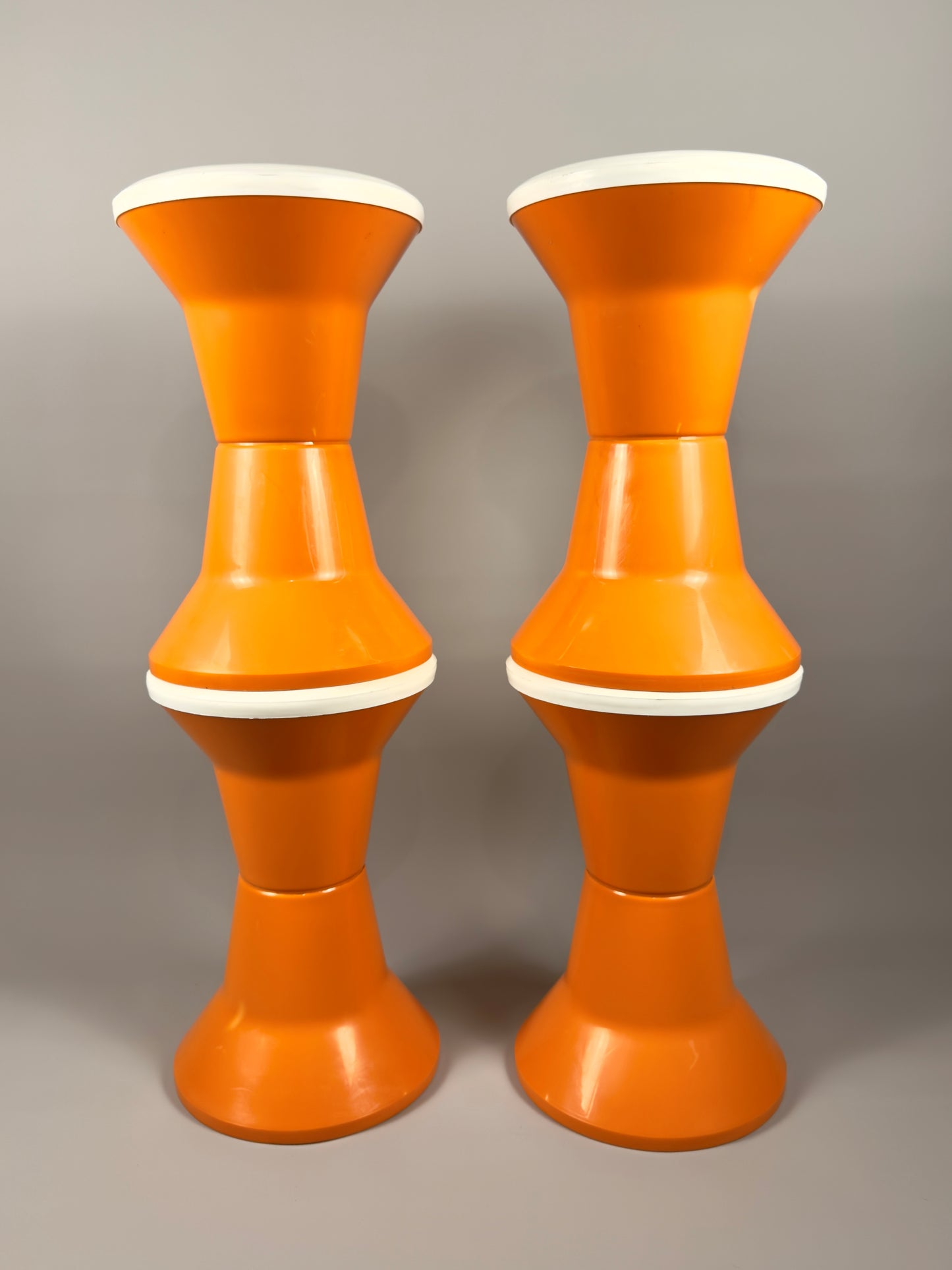 Space Age Stools and Table Set – Orange & White Plastic, Vintage Italian Style