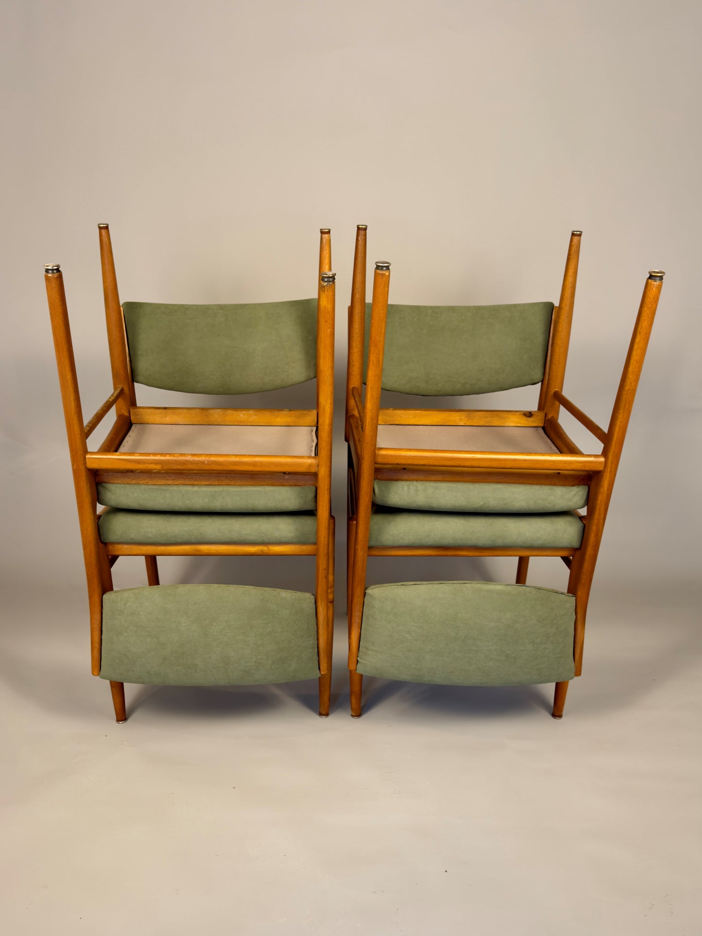 Set of four vintage Scandinavian dining chairs – beech wood & green upholstery