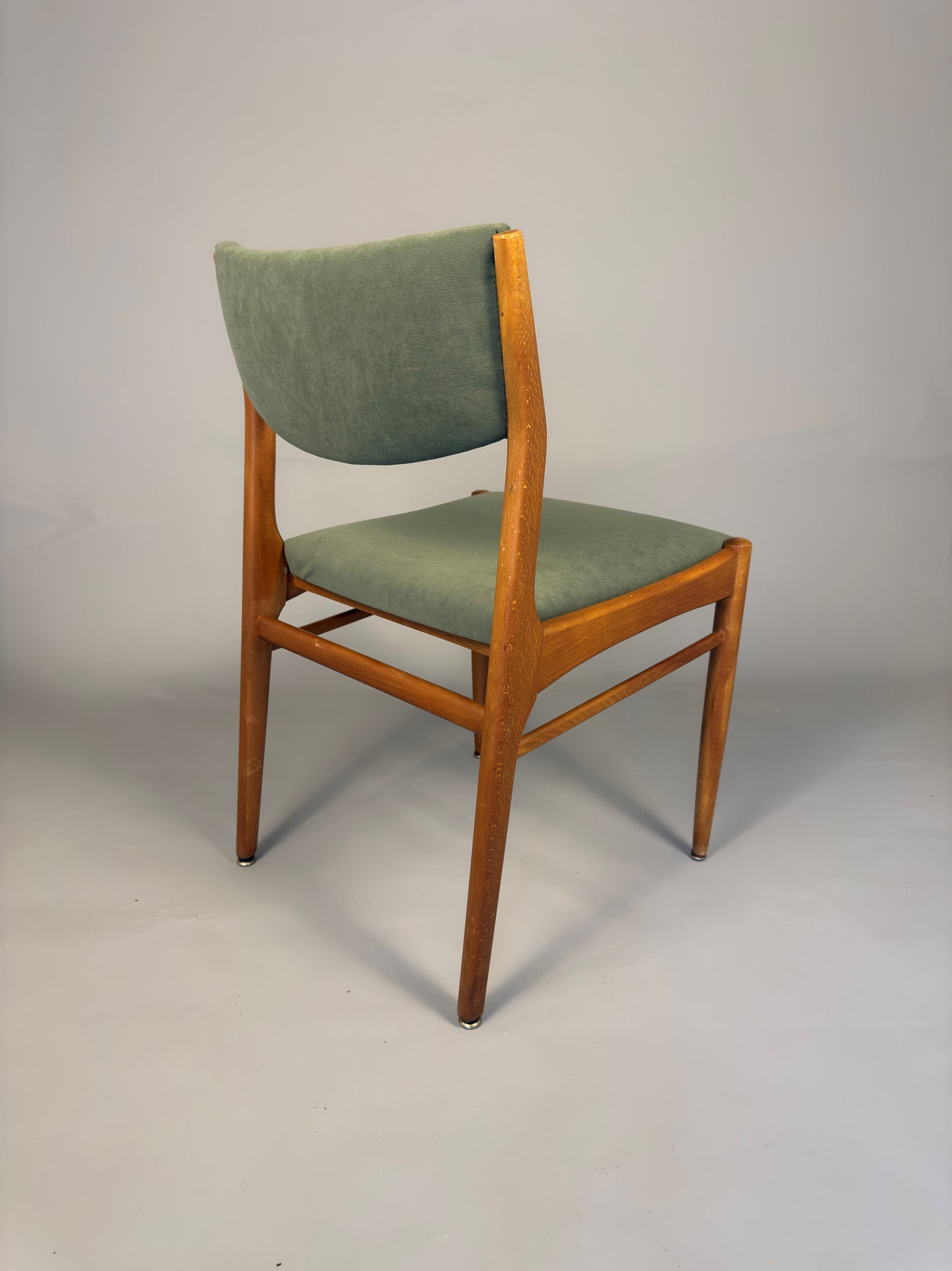 Set of four vintage Scandinavian dining chairs – beech wood & green upholstery