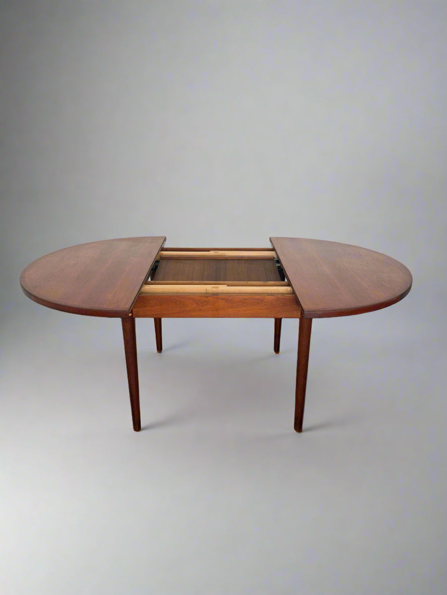 Teak round dining table with extension, 1960s