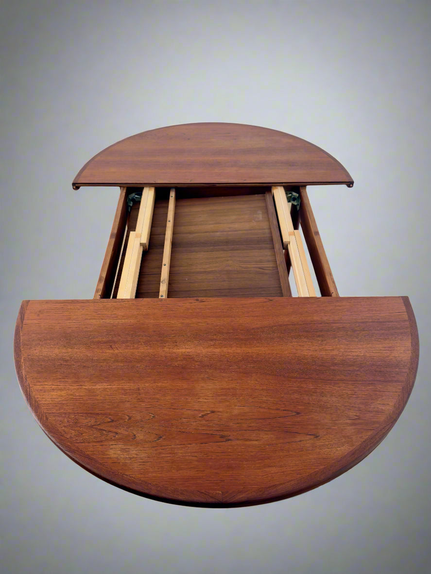 Teak round dining table with extension, 1960s