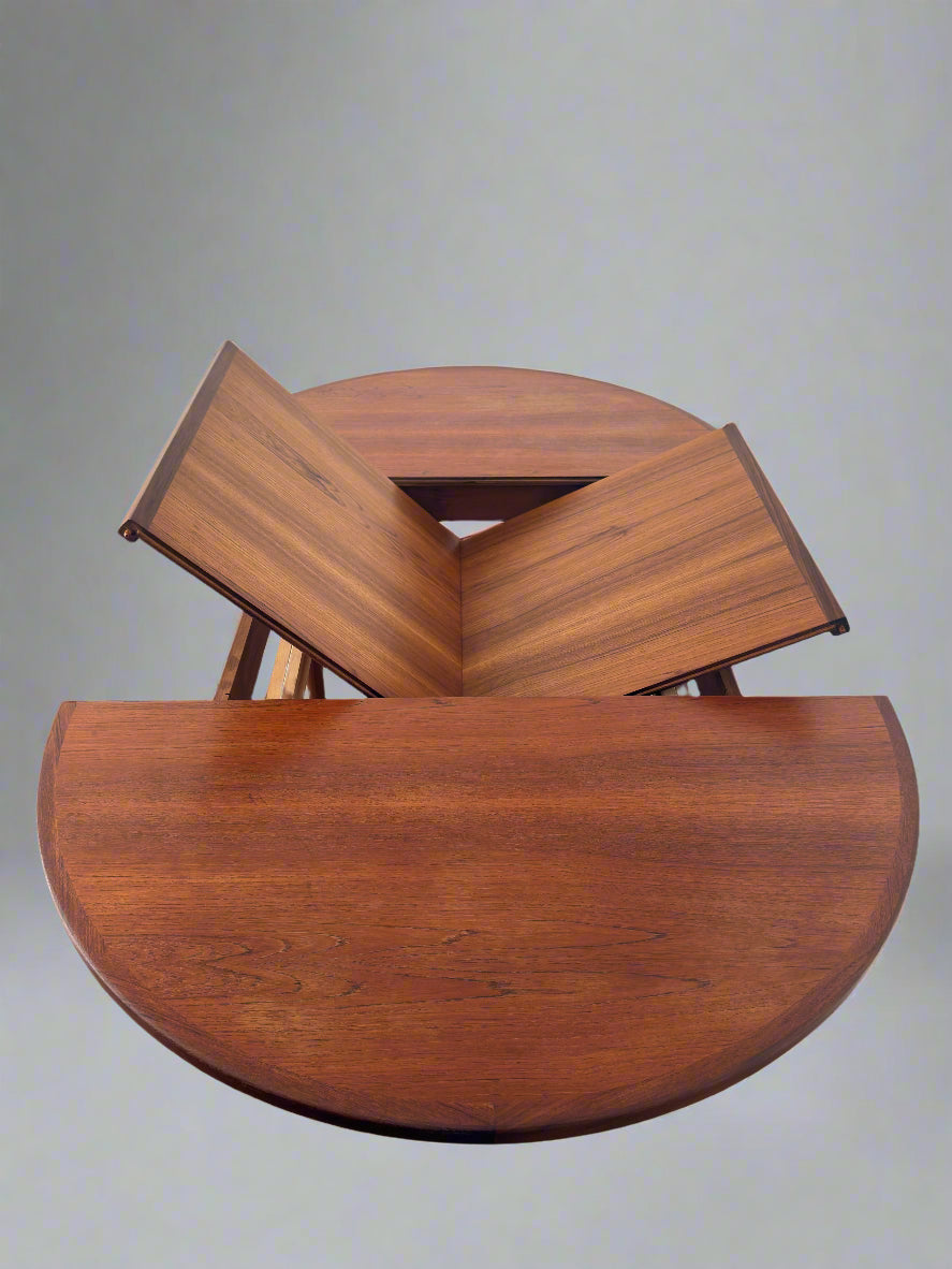 Teak round dining table with extension, 1960s