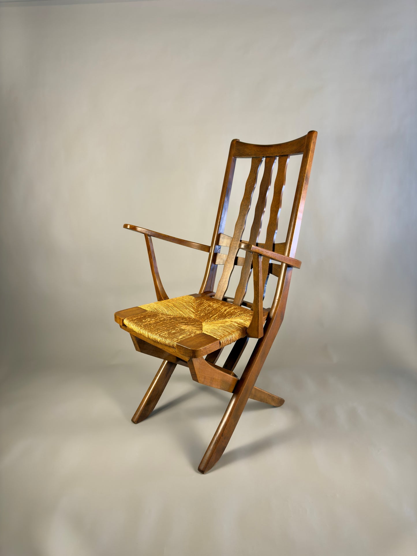 Folding armchair with woven seat – vintage French design