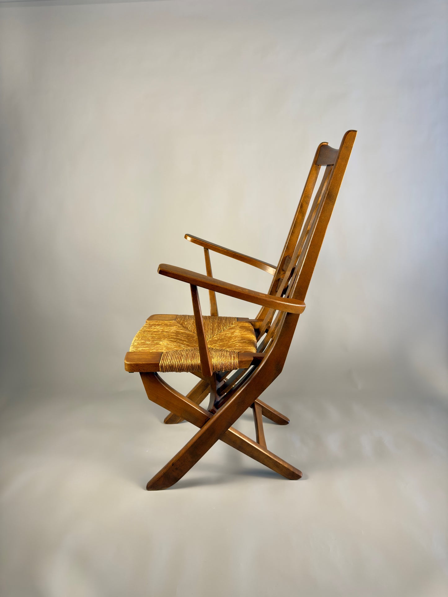 Folding armchair with woven seat – vintage French design