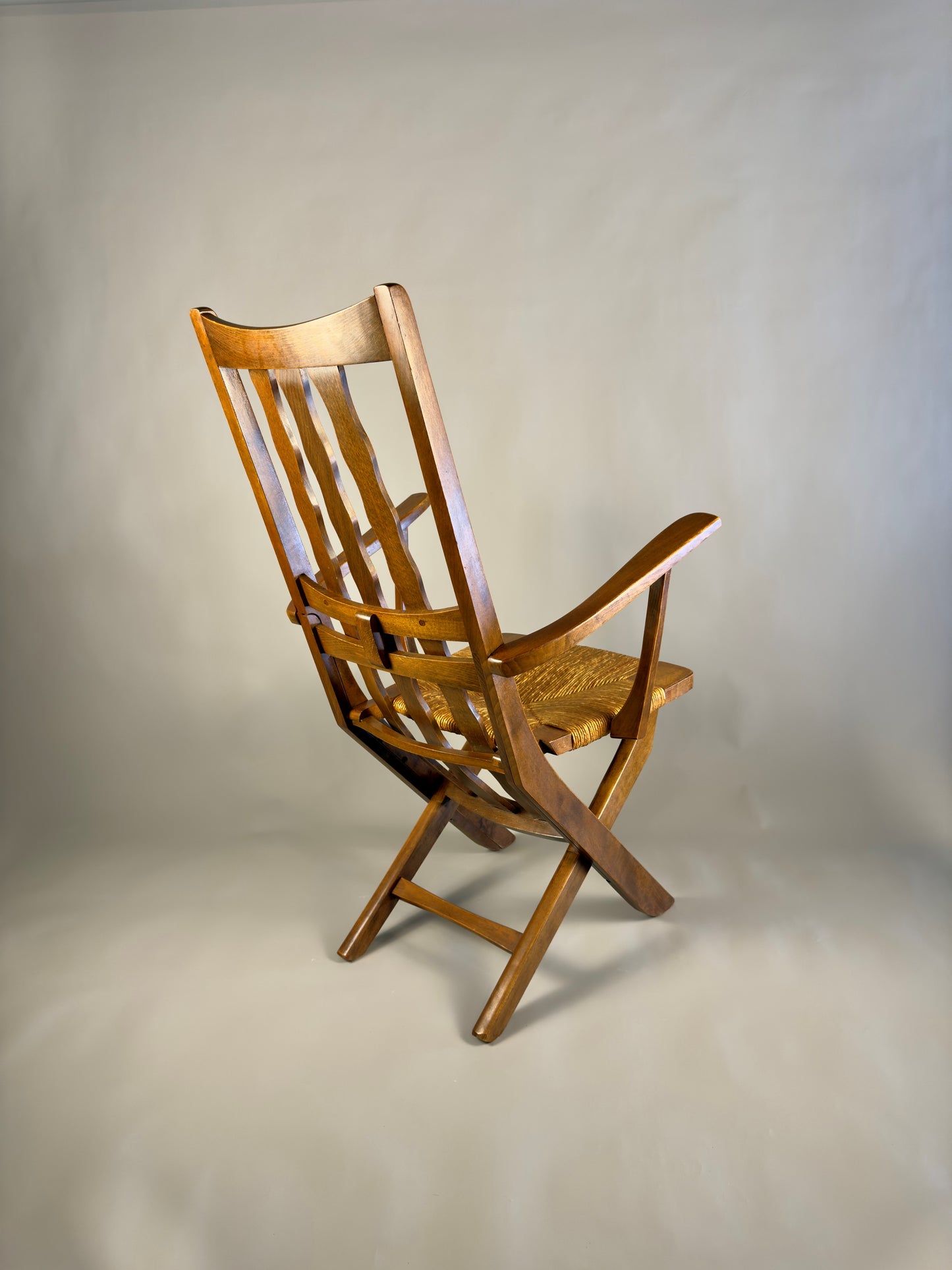 Folding armchair with woven seat – vintage French design