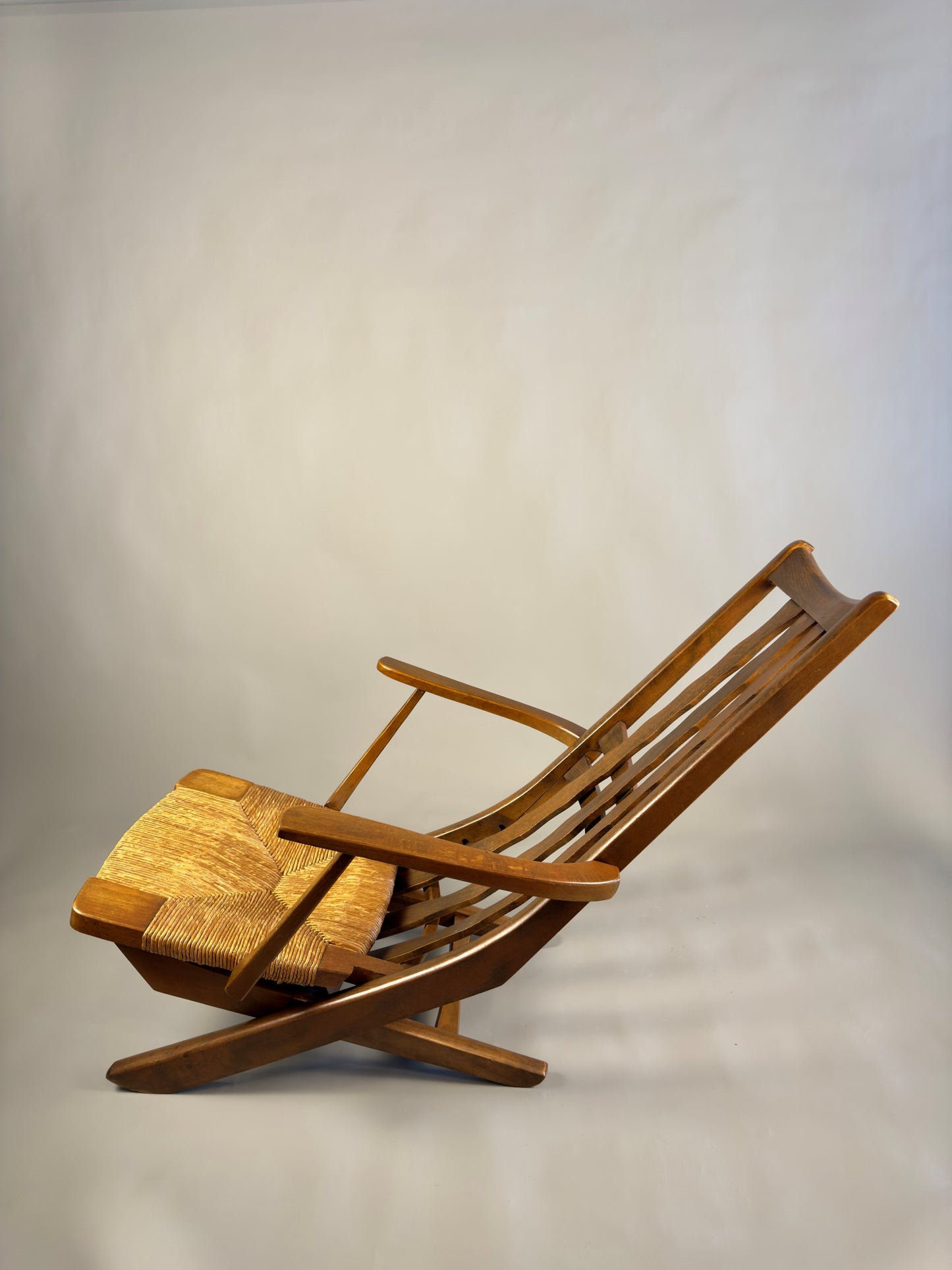 Folding armchair with woven seat – vintage French design