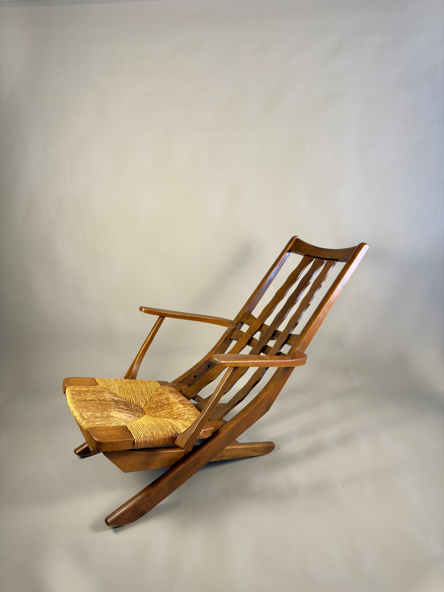 Folding armchair with woven seat – vintage French design
