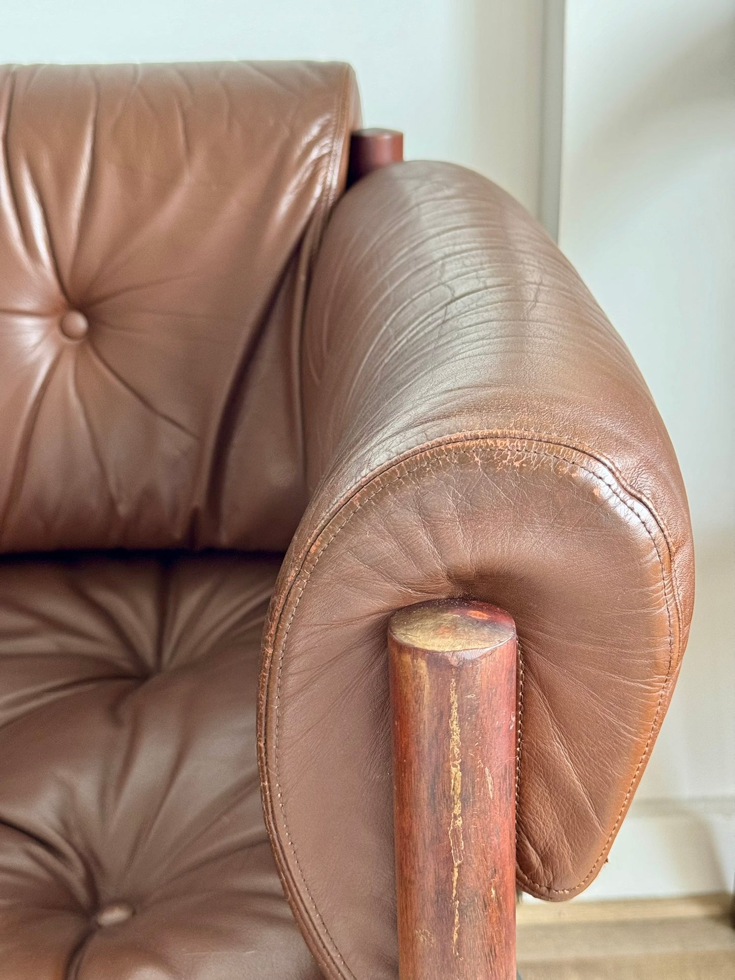 Three-Seater Sofa by Sven Ellekaer for Coja – Rosewood & Brown Leather, Scandinavian Modern