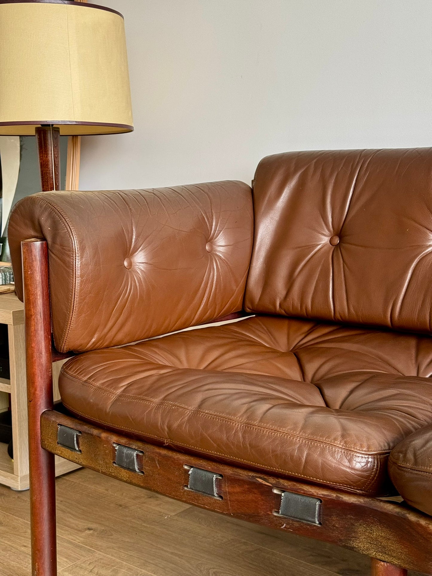 Three-Seater Sofa by Sven Ellekaer for Coja – Rosewood & Brown Leather, Scandinavian Modern