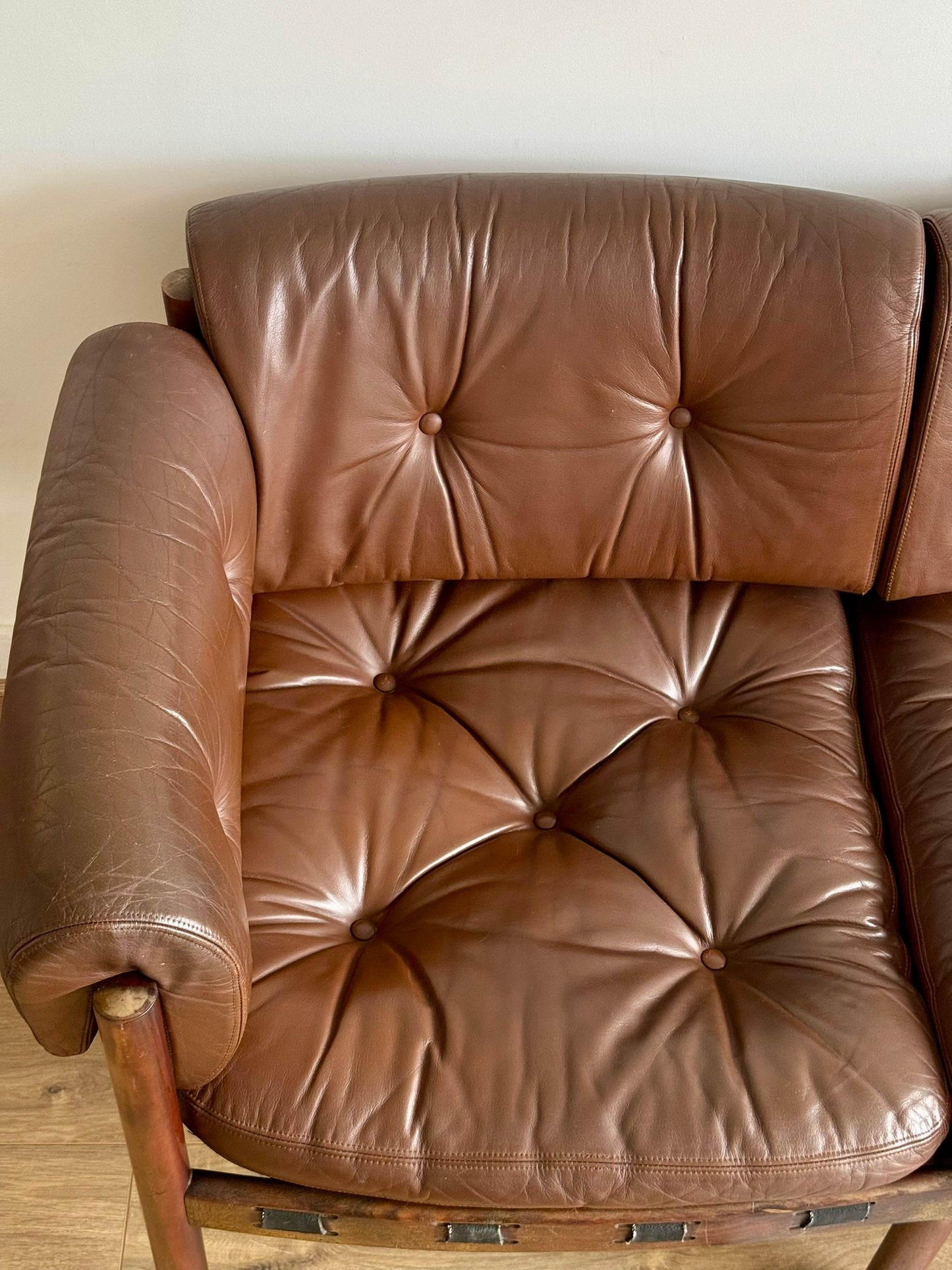 Three-Seater Sofa by Sven Ellekaer for Coja – Rosewood & Brown Leather, Scandinavian Modern