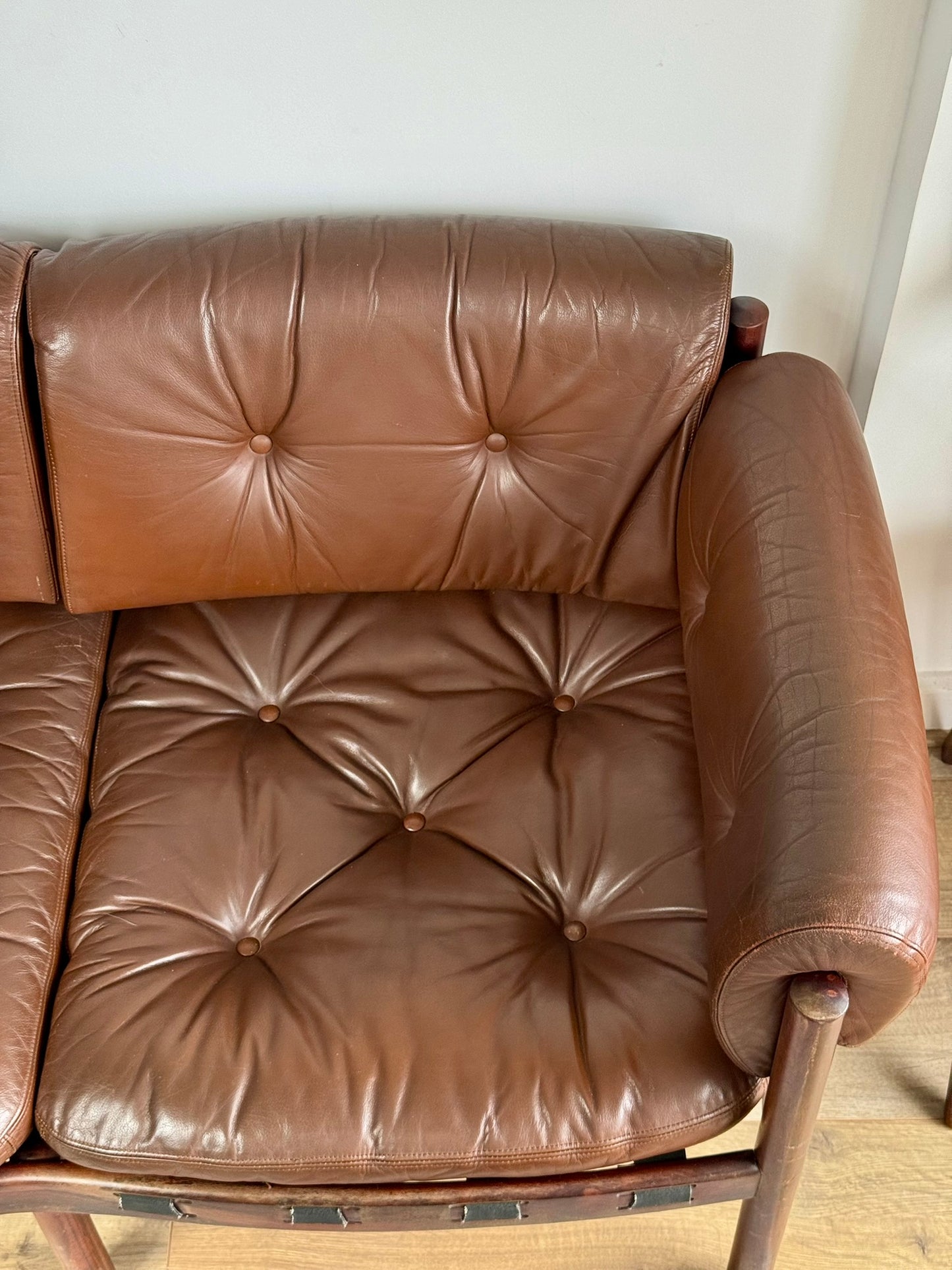 Three-Seater Sofa by Sven Ellekaer for Coja – Rosewood & Brown Leather, Scandinavian Modern