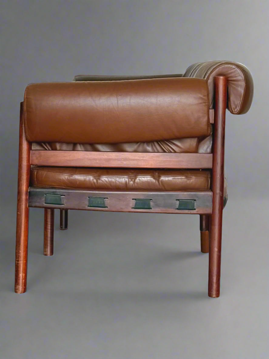 Three-Seater Sofa by Sven Ellekaer for Coja – Rosewood & Brown Leather, Scandinavian Modern
