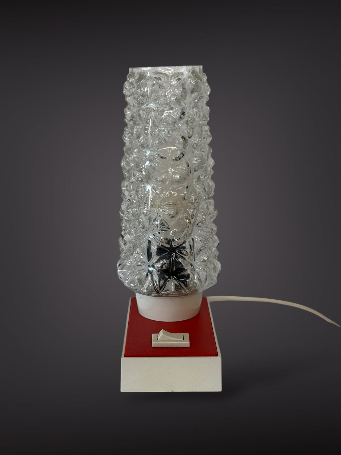 Table Lamp by Hawill – Textured Glass Shade & Red Base, 1960s–70s