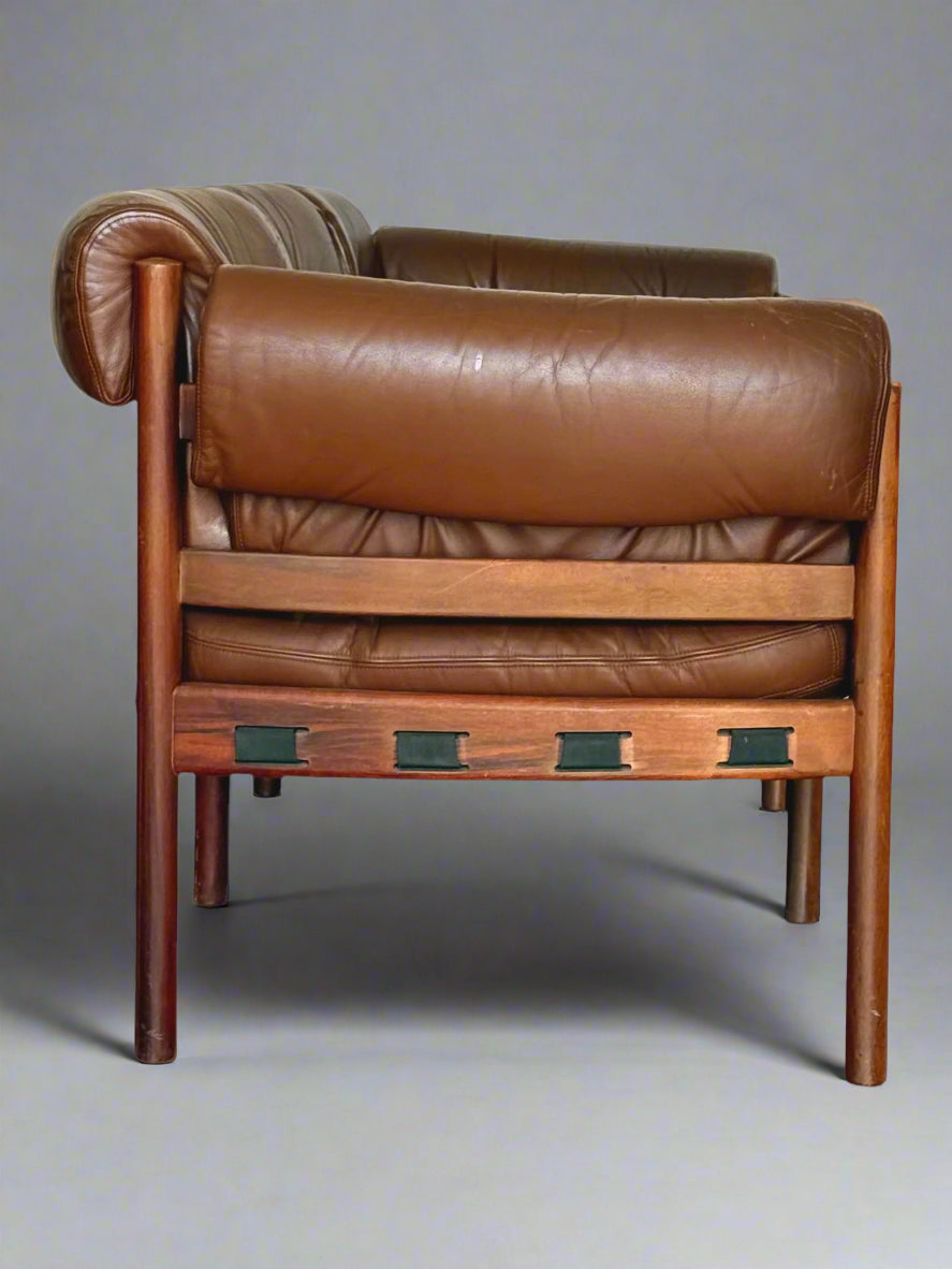 Three-Seater Sofa by Sven Ellekaer for Coja – Rosewood & Brown Leather, Scandinavian Modern