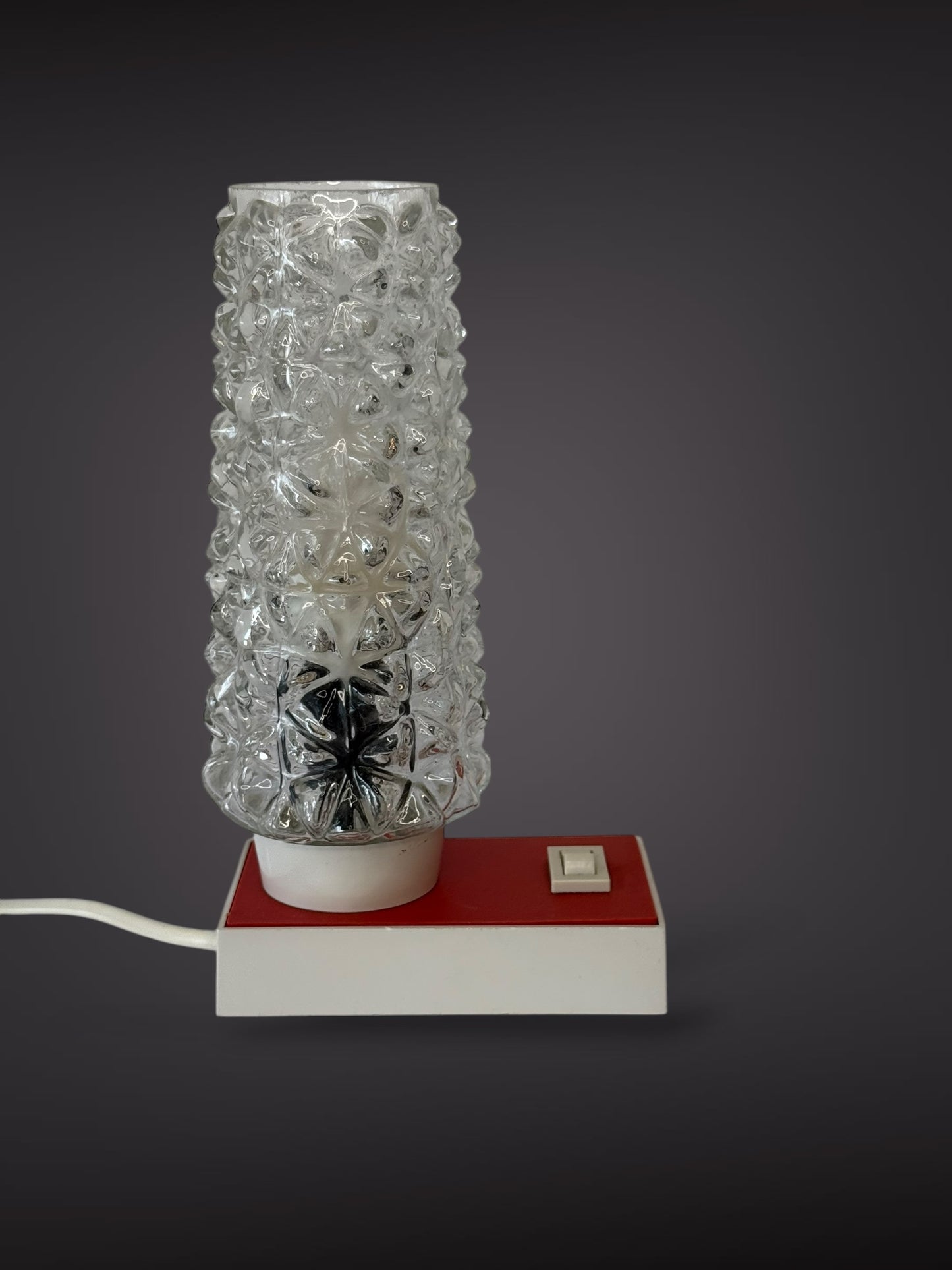 Table Lamp by Hawill – Textured Glass Shade & Red Base, 1960s–70s