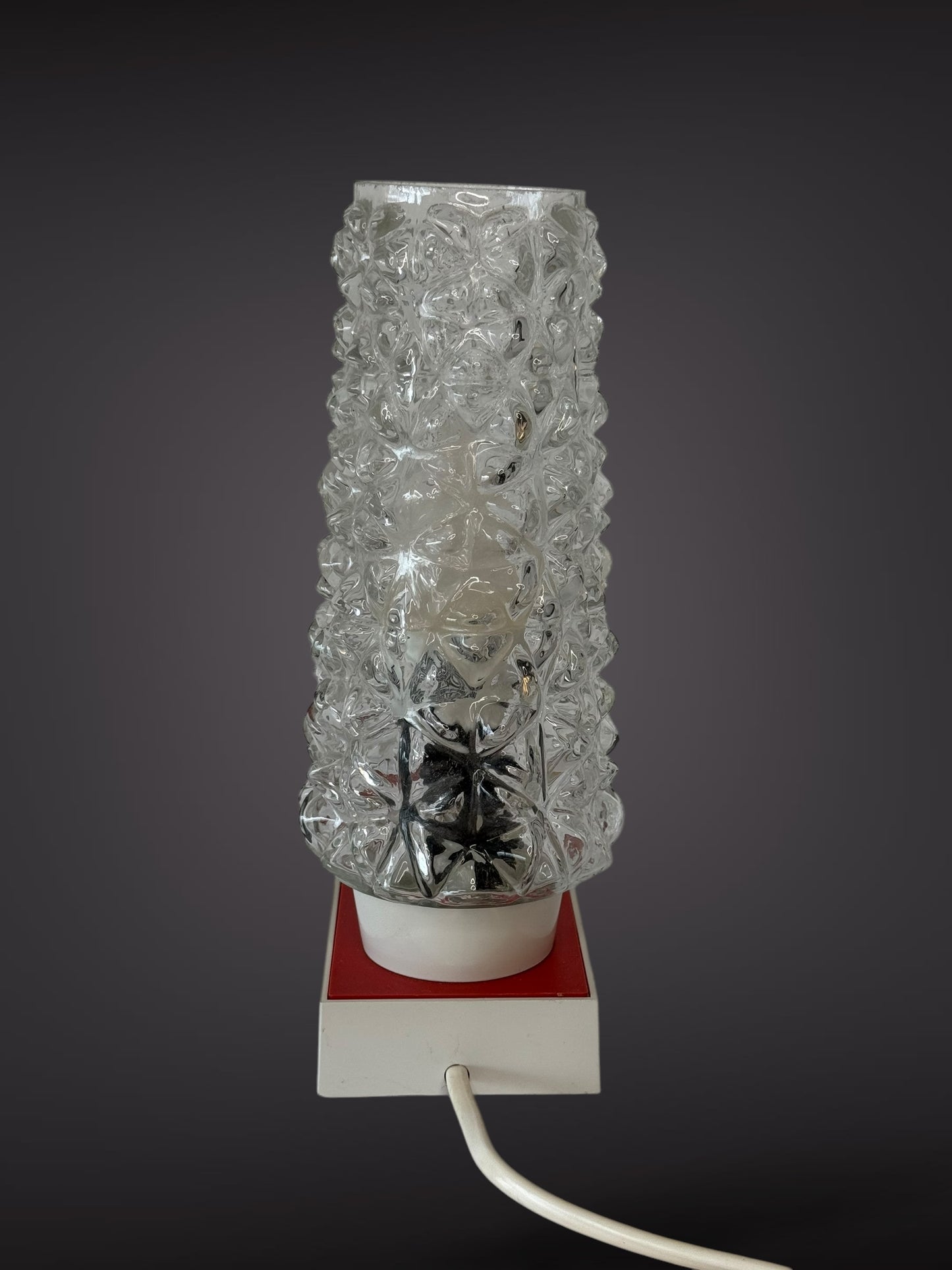 Table Lamp by Hawill – Textured Glass Shade & Red Base, 1960s–70s