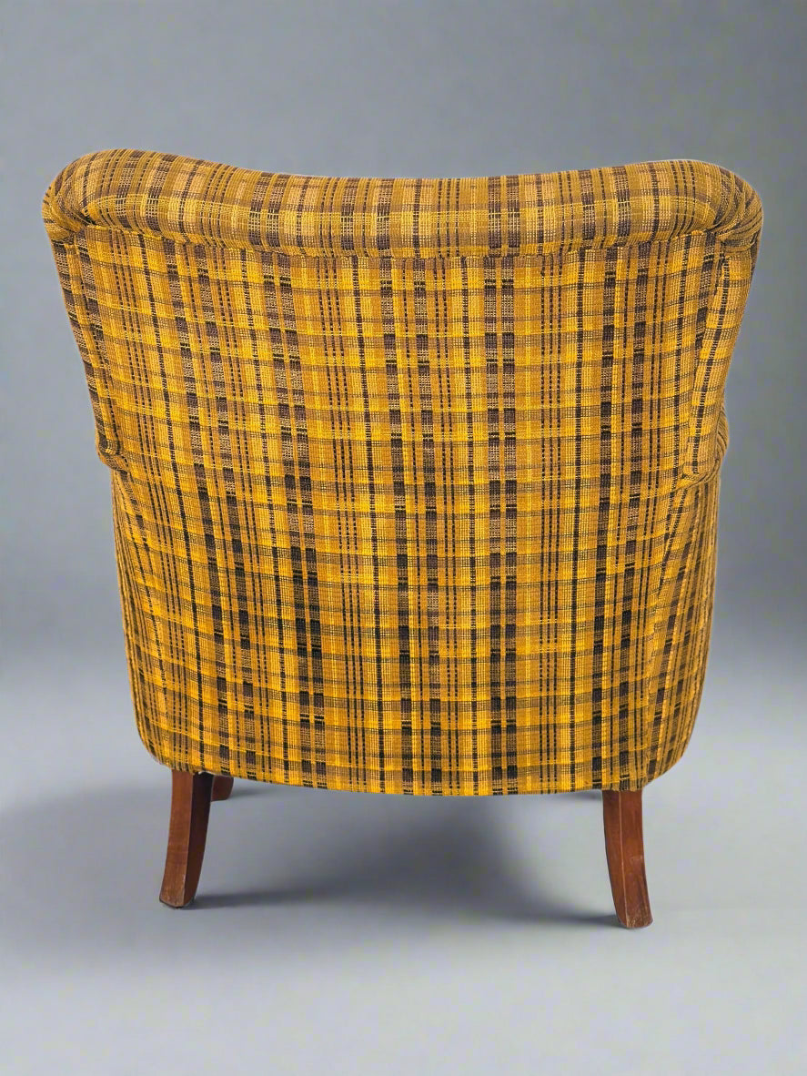 Set of 4 Armchairs with Ottoman by Möbelindustries Oelsa – Rabeneau PS 28, Beech & Tartan Fabric, 1950s