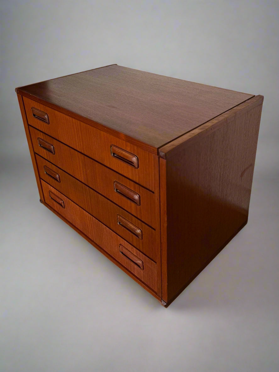 Vintage Teak Storage Cabinet – 4 Drawers, Scandinavian Style, 1960s