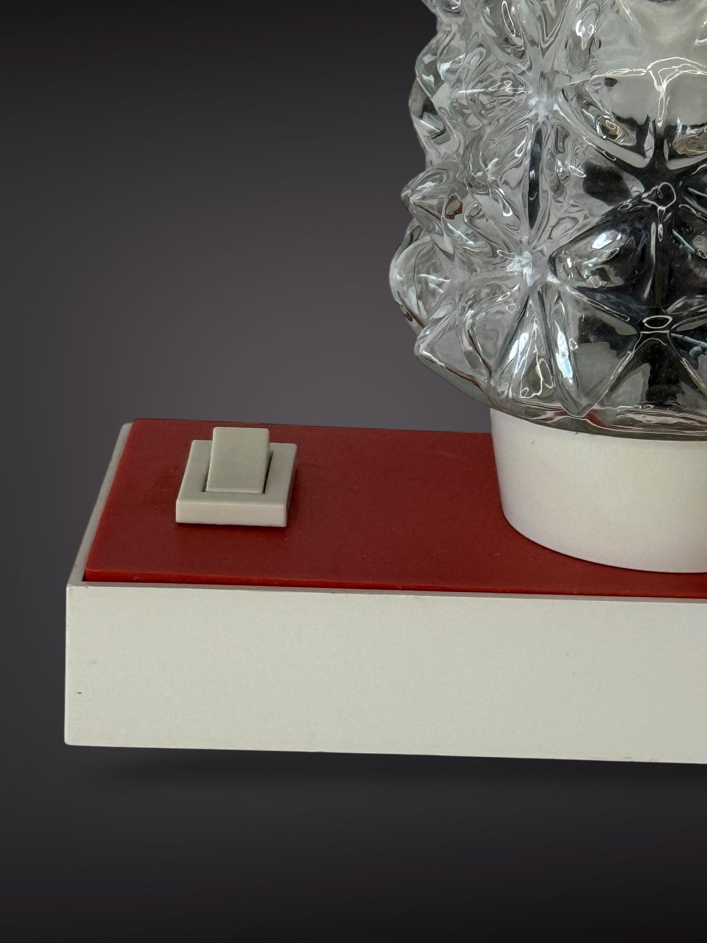 Table Lamp by Hawill – Textured Glass Shade & Red Base, 1960s–70s