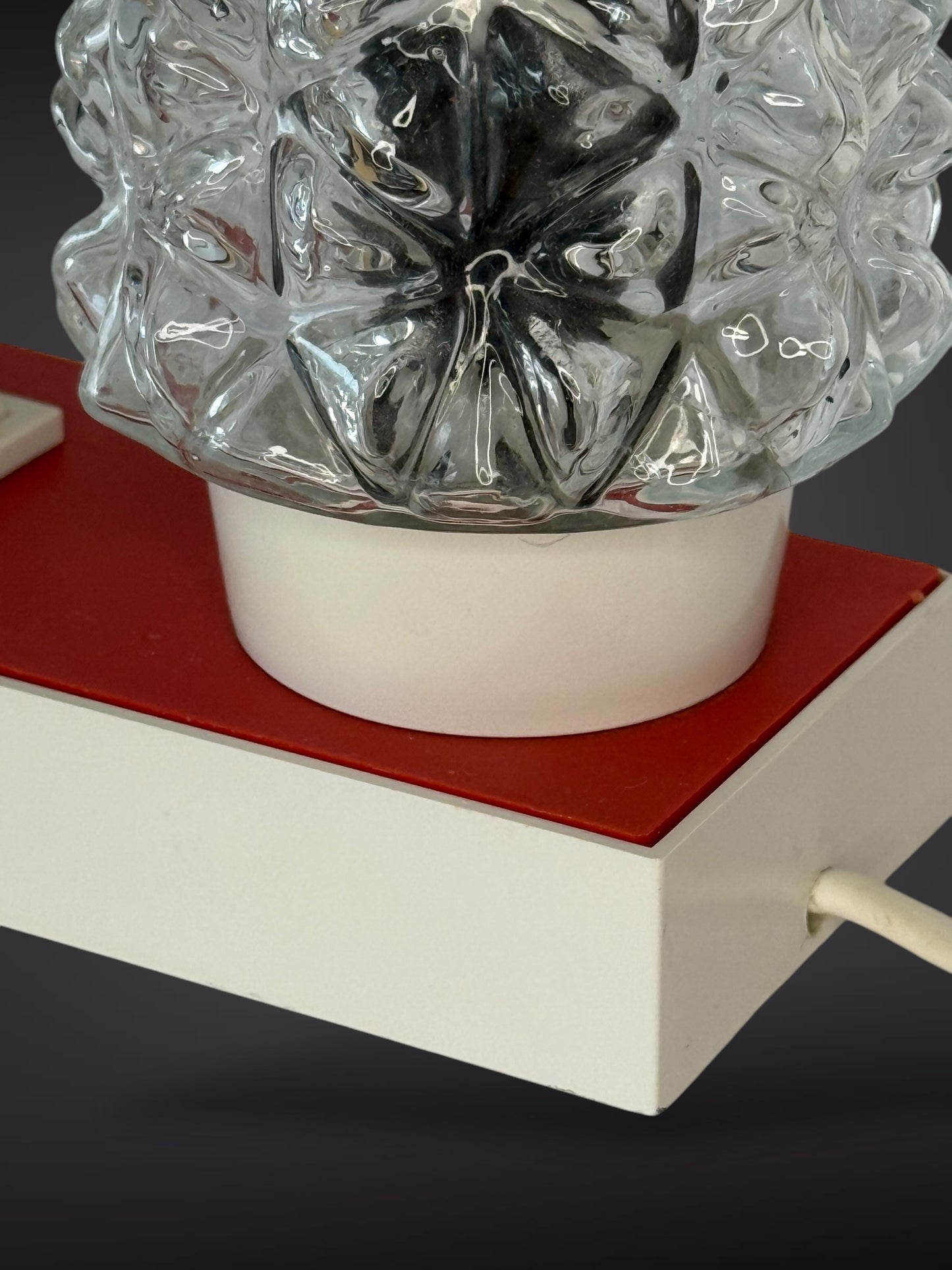Table Lamp by Hawill – Textured Glass Shade & Red Base, 1960s–70s