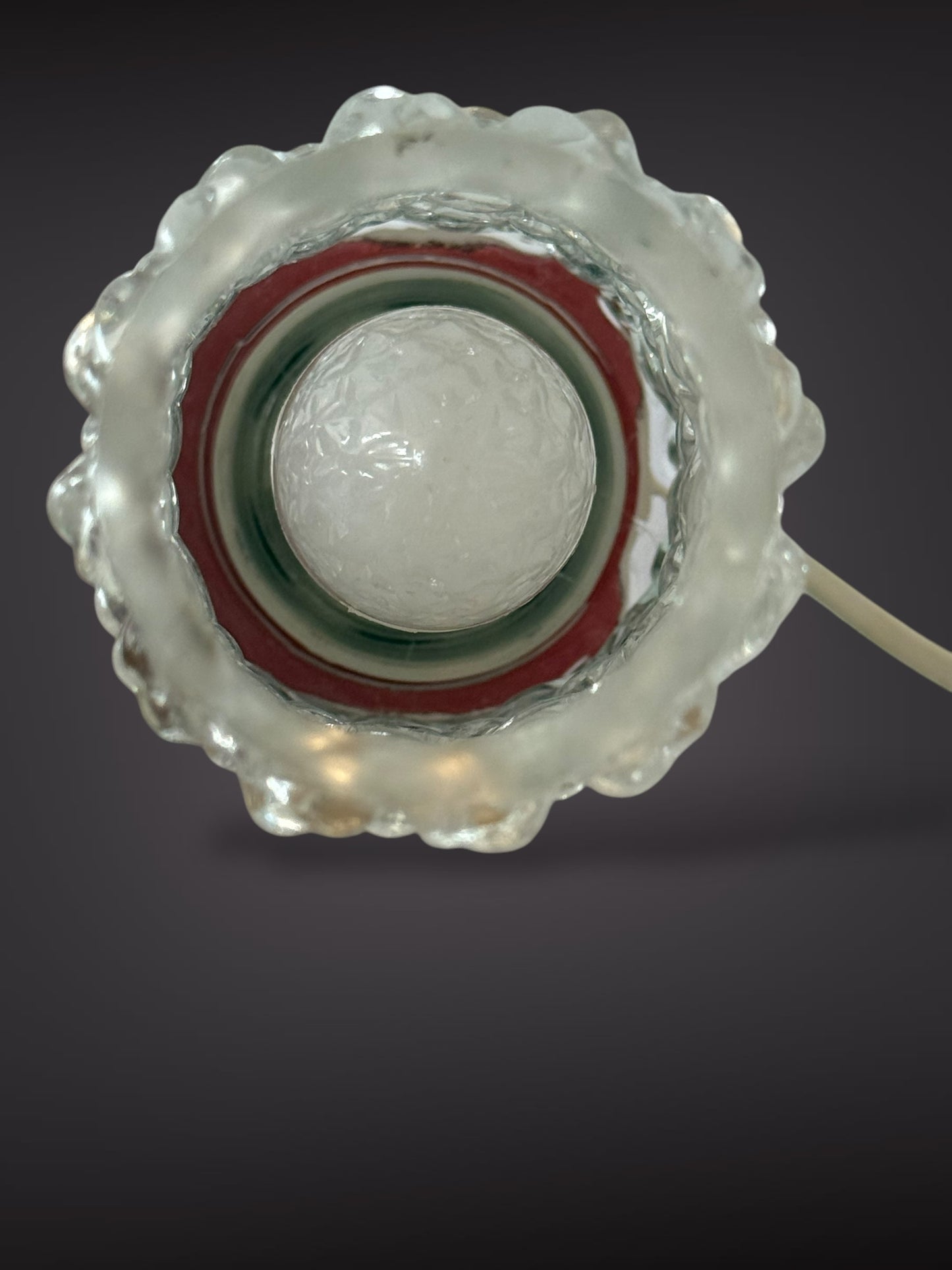 Table Lamp by Hawill – Textured Glass Shade & Red Base, 1960s–70s