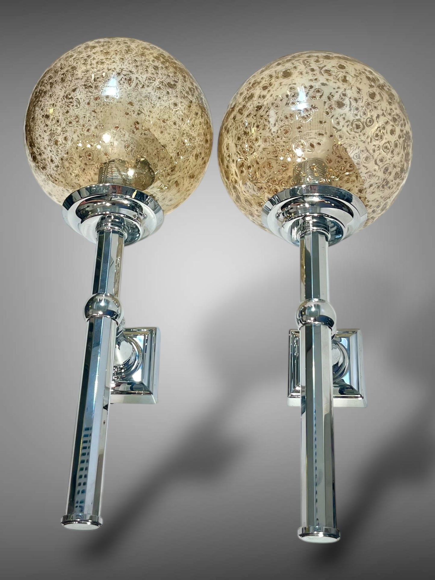 Pair of Vintage Wall Sconces – Textured Glass & Chrome, 1970s