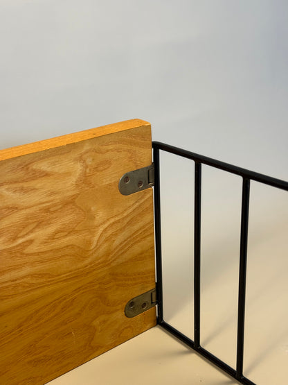 Floating wall shelf in oak veneer and black metal, 1960s