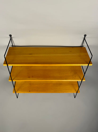 Vintage wall shelf with three wood veneer shelves