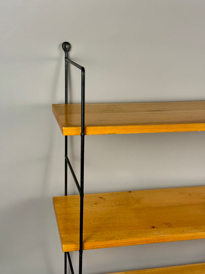 Vintage wall shelf with three wood veneer shelves