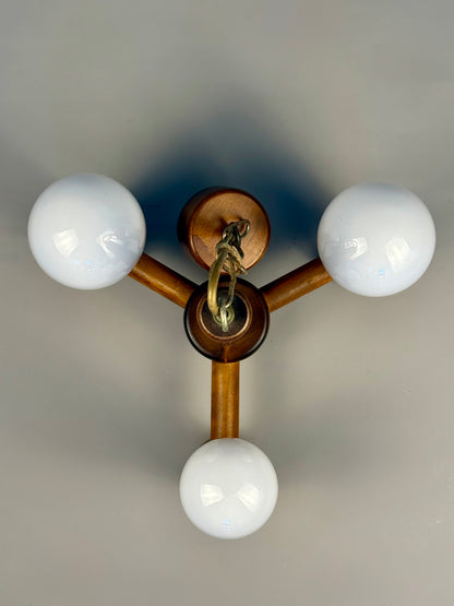 Vintage Wooden Three-Light Chandelier