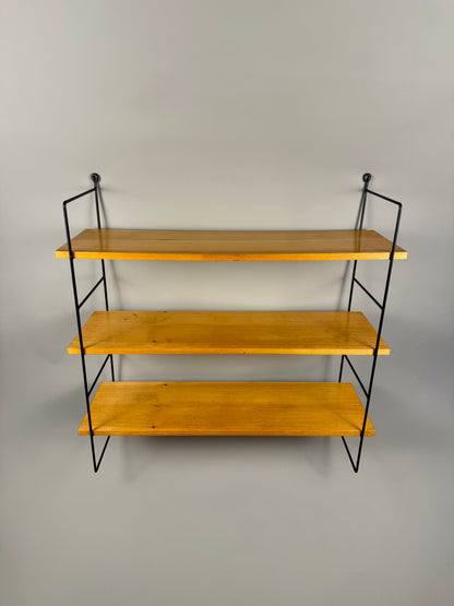 Vintage wall shelf with three wood veneer shelves