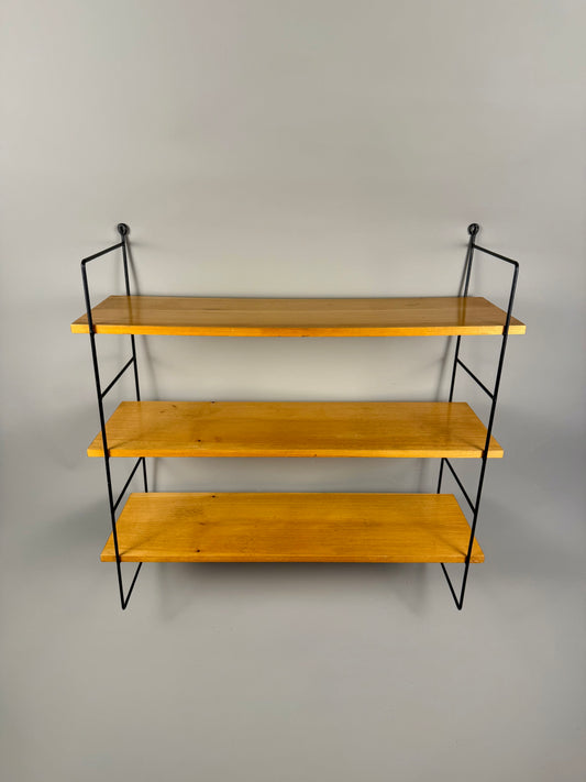 Vintage wall shelf with three wood veneer shelves