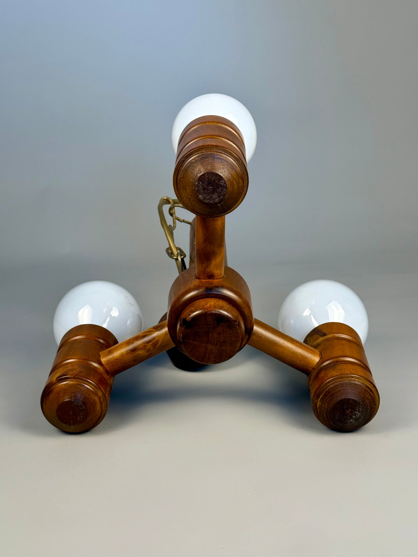 Vintage Wooden Three-Light Chandelier