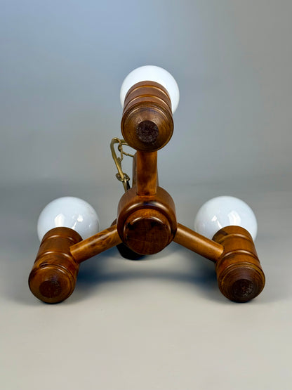 Vintage Wooden Three-Light Chandelier