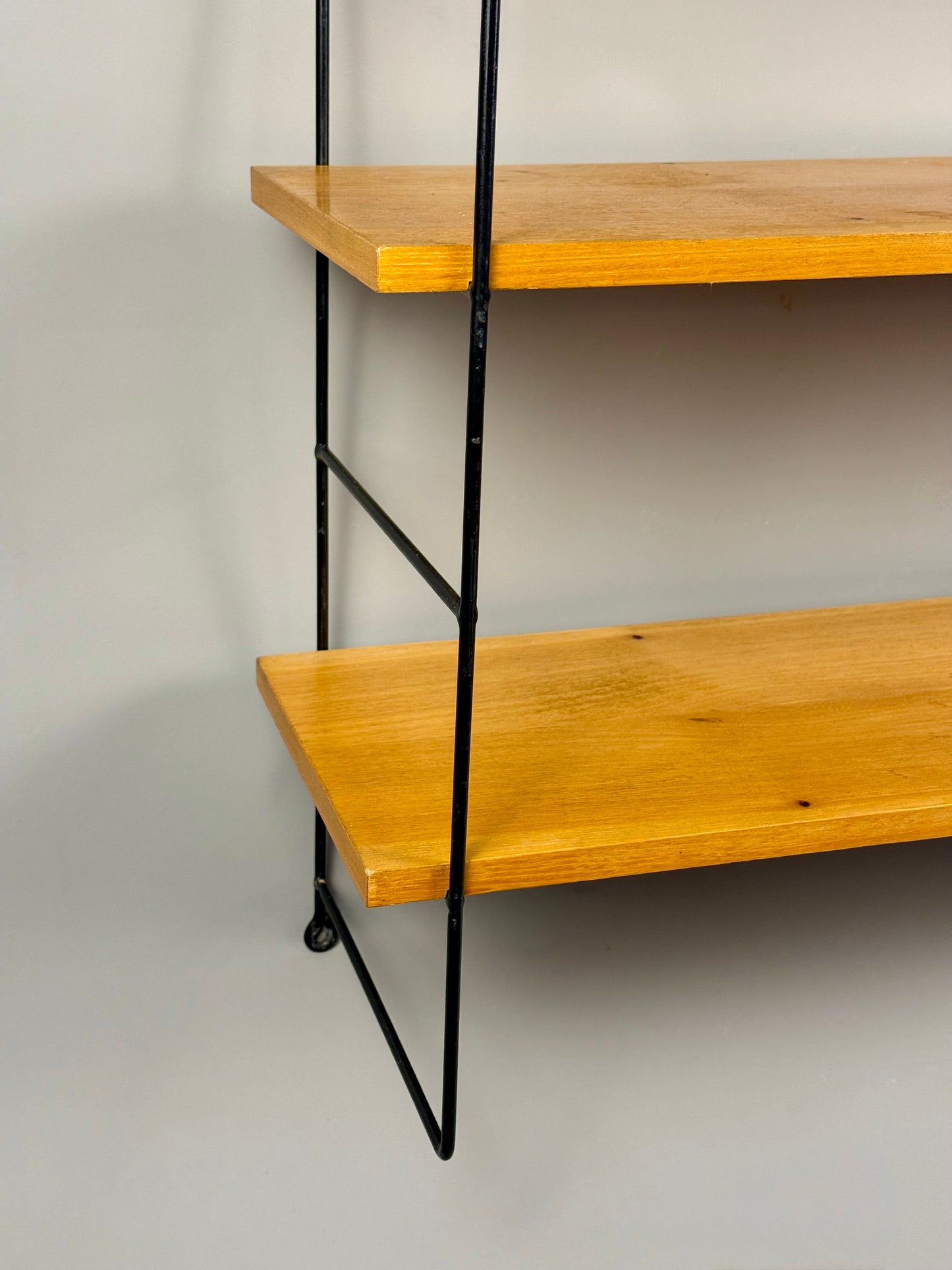 Vintage wall shelf with three wood veneer shelves