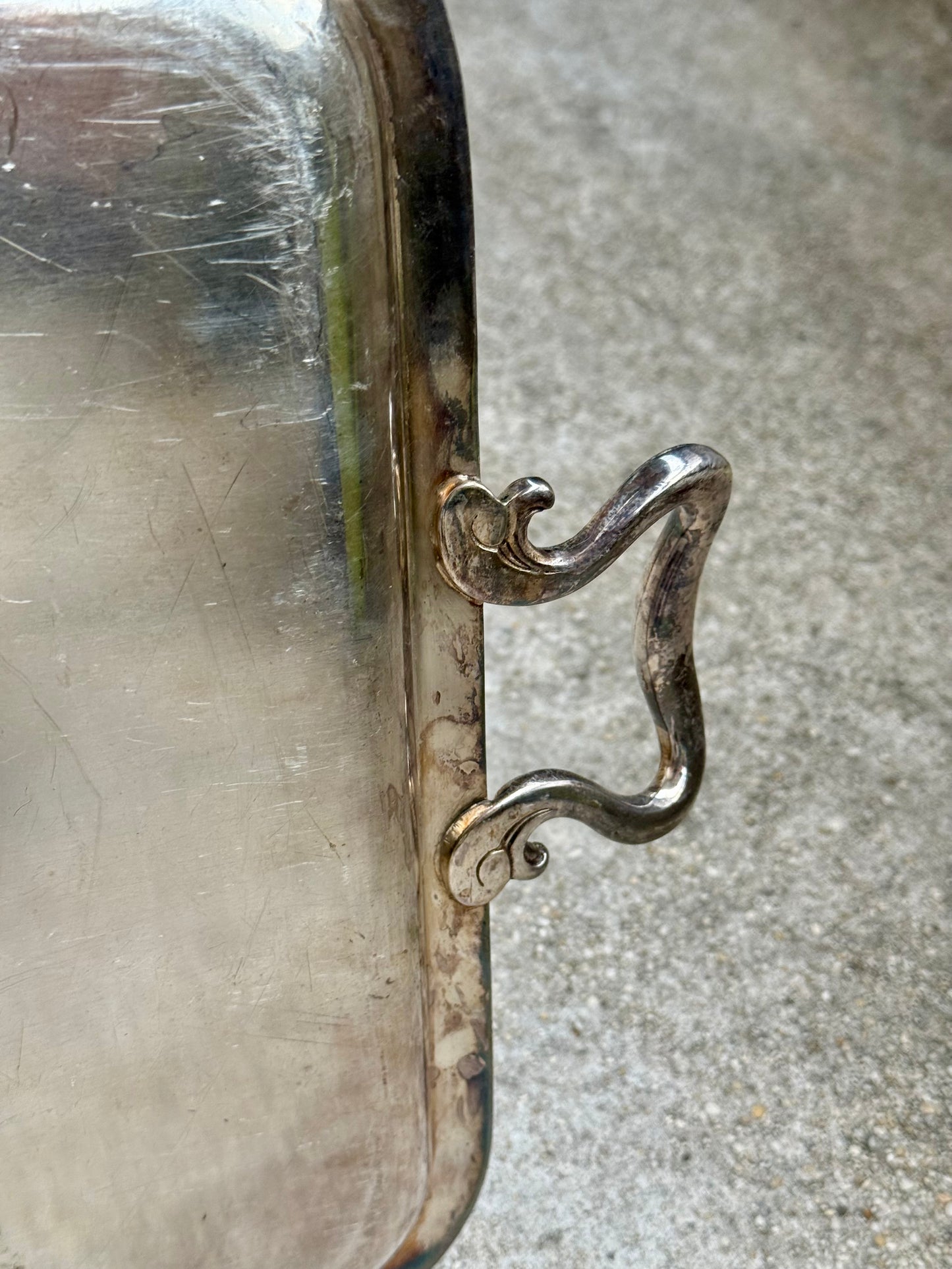 Vintage silver-plated serving tray with handles