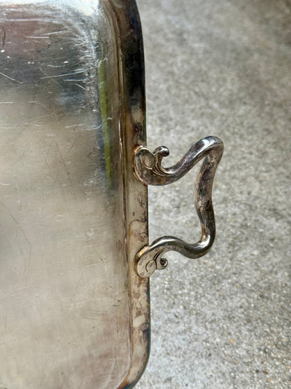 Vintage silver-plated serving tray with handles