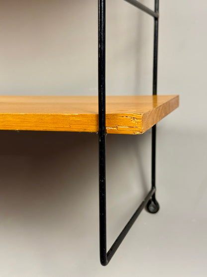 Vintage wall shelf with three wood veneer shelves